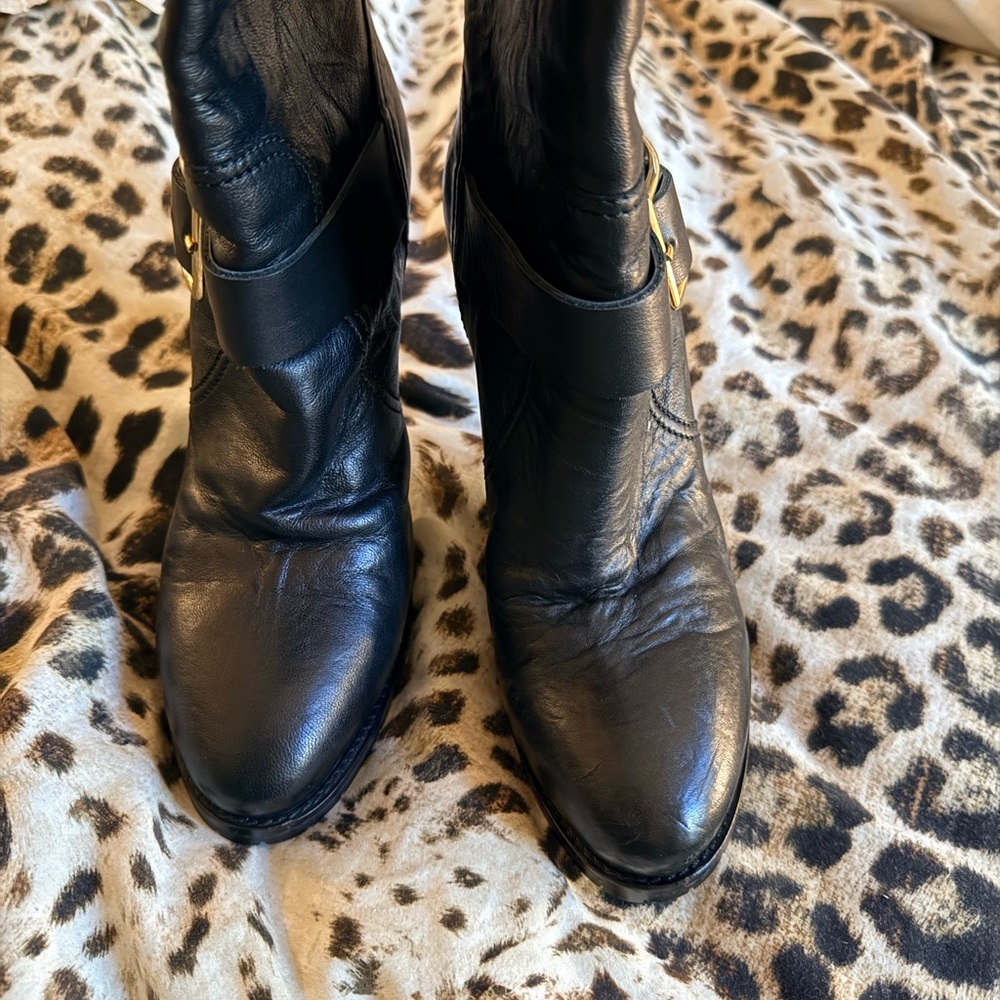 Jimmy Choo Black Leather Biker Stiletto Boots - Picture 6 of 15